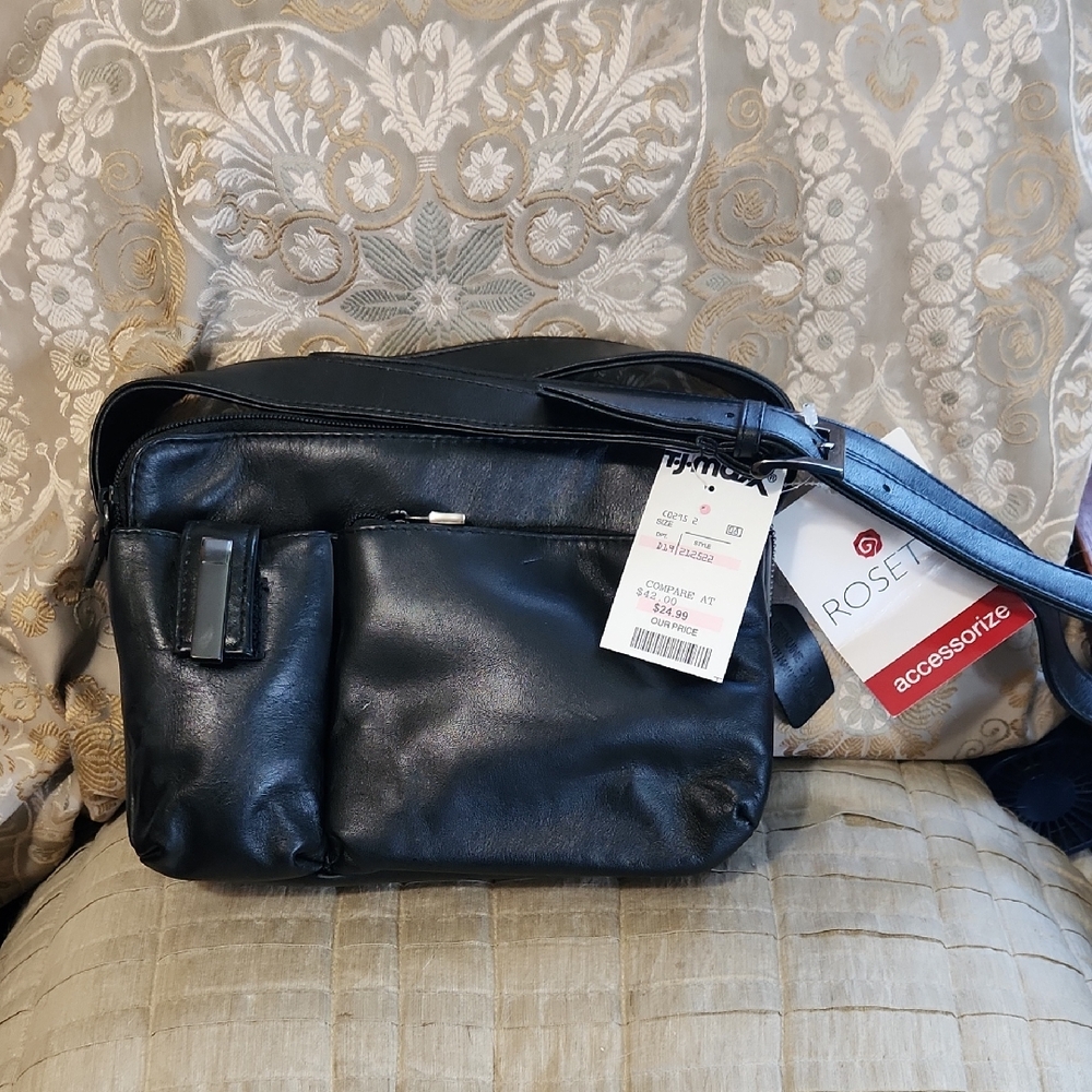 Rosetti Black Leather Messenger Bag Sleek Design